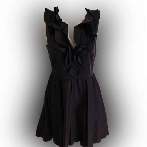 - Suzi Chin for Maggy Boutique Dress - 2 navy. , ruffled neck , polyester … - Picture 1 of 5